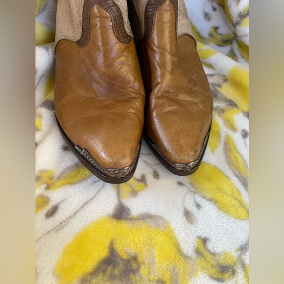 Vintage Zodiac Silver Metal Tipped Star Brown Leather Cowboy Cowgirl Boots 8M - Picture 12 of 13